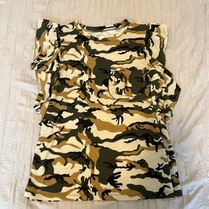 Woman’s camo ruffle tee